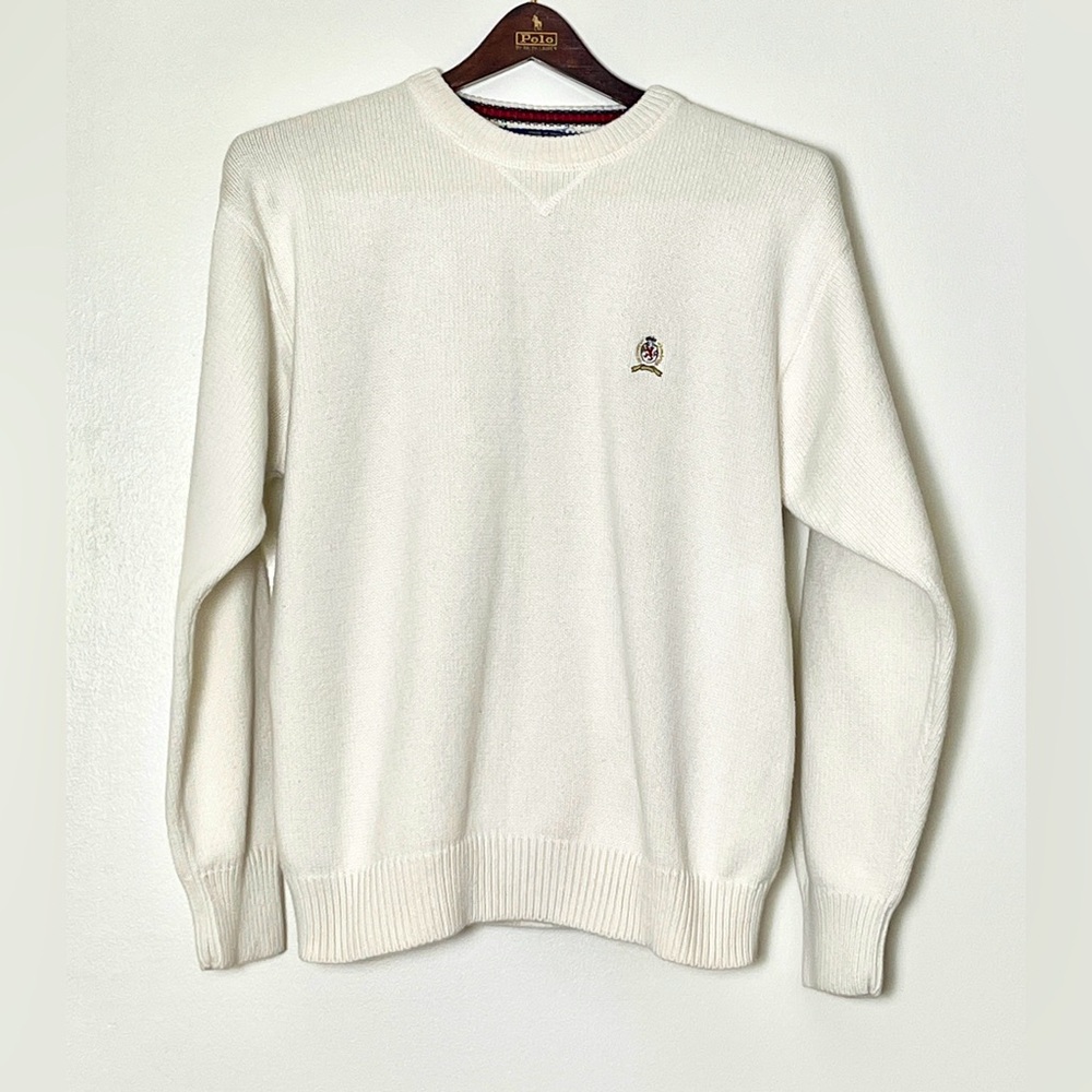 Tommy Hilfiger Crewneck Sweater Women’s XL White Crest Preppy Classic Heritage